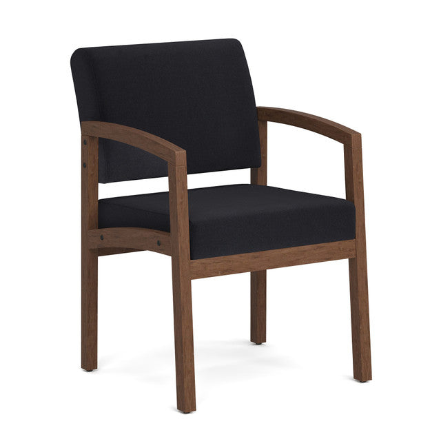 OfficeSource Baker Single Seat with Full Arm - Modern Walnut Frame - Black Fabric