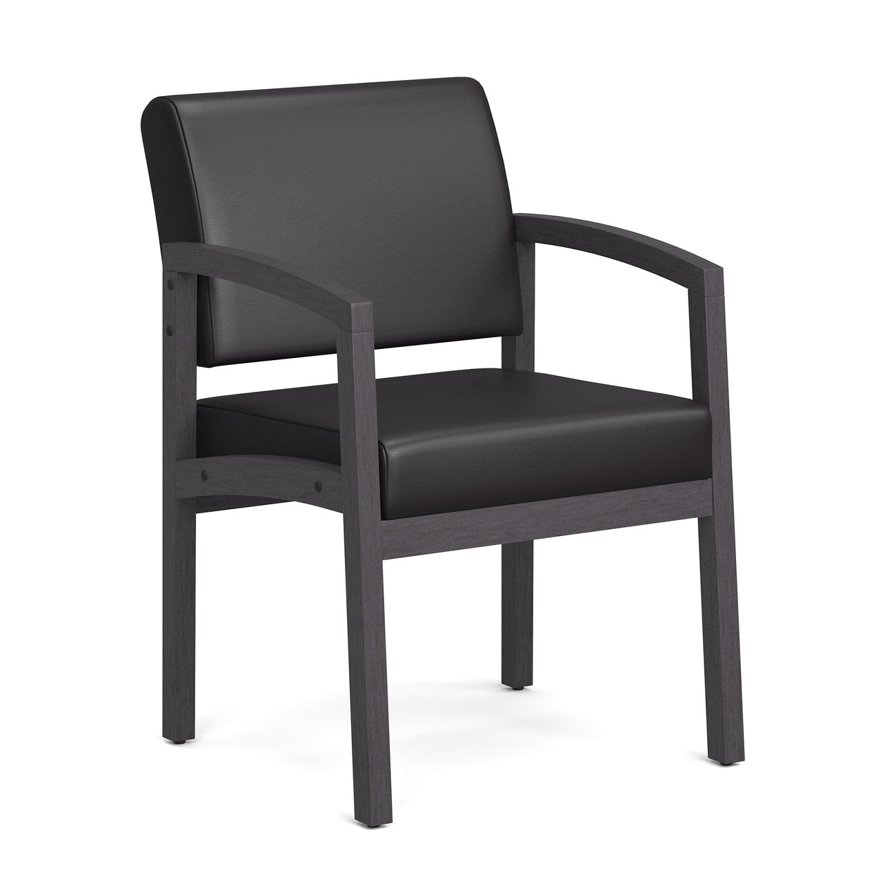 OfficeSource Baker Single Seat with Full Arm - Coastal Gray Frame - Black PU Leather
