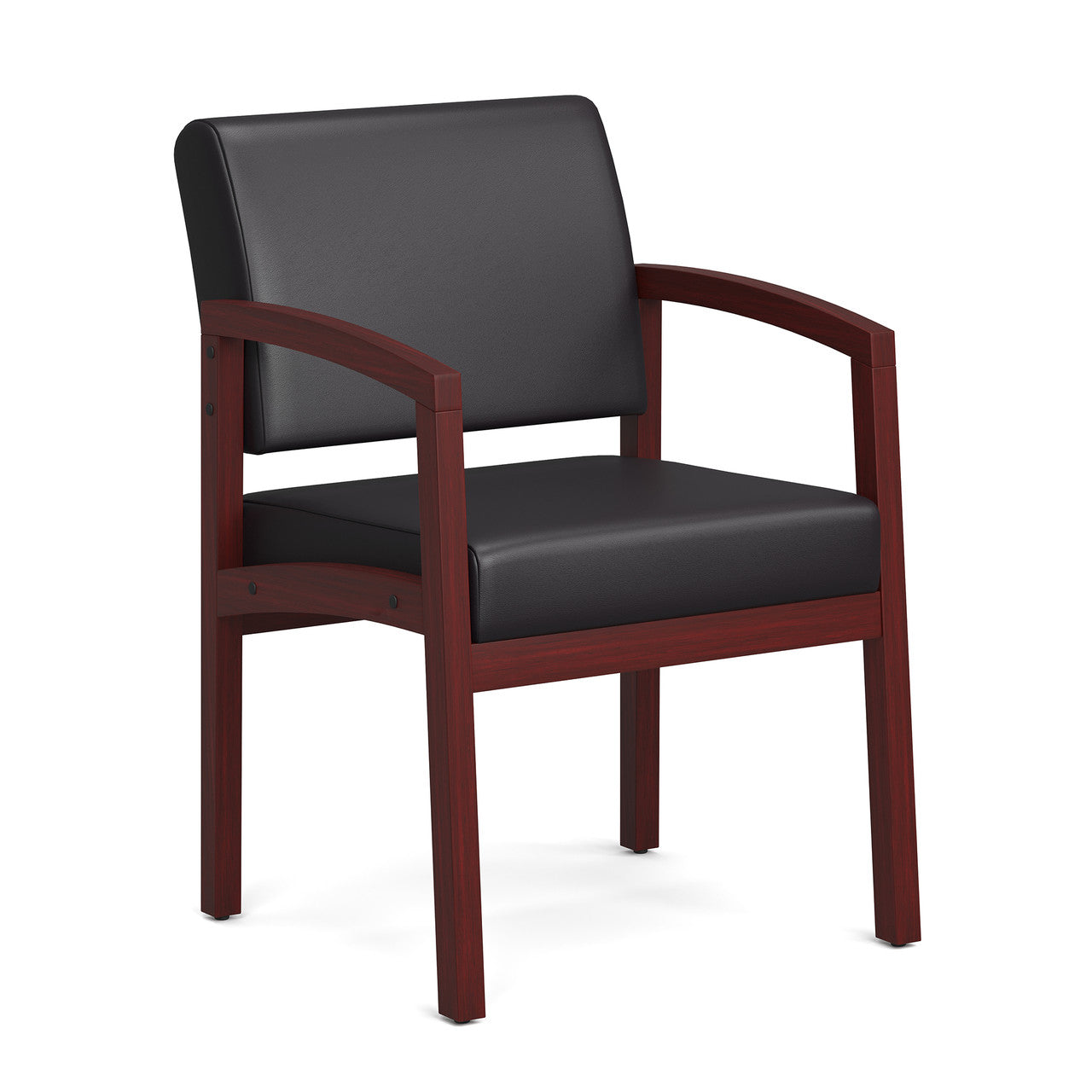 OfficeSource Baker Single Seat with Full Arm - Mahogany Frame - PU Leather