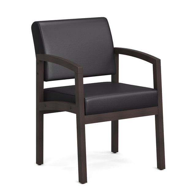 OfficeSource Baker Single Seat with Full Arm - Espresso Frame - Black PU Leather
