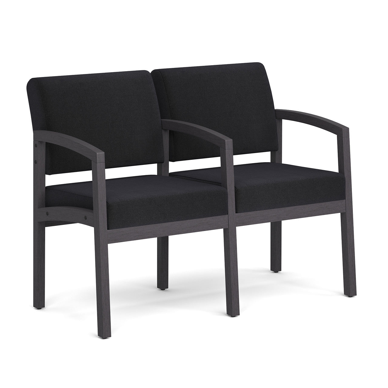 OfficeSource Baker 2-Seater with Full Arm - Coastal Gray Frame - Black Fabric