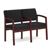 OfficeSource Baker 2-Seater with Full Arm - Mahogany Frame - Black Fabric