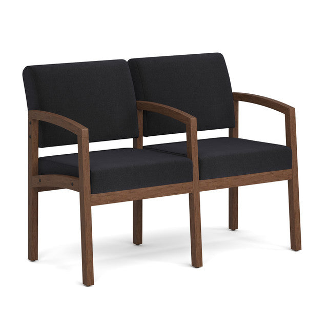 OfficeSource Baker 2-Seater with Full Arm - Modern Walnut Frame - Black Fabric