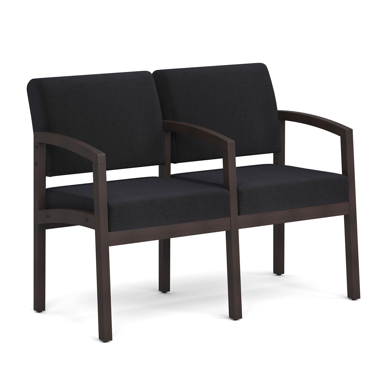 OfficeSource Baker 2-Seater with Full Arm - Espresso Frame - Black Fabric