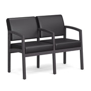 OfficeSource Baker 2-Seater with Full Arm - Coastal Gray Frame - Black PU Leather