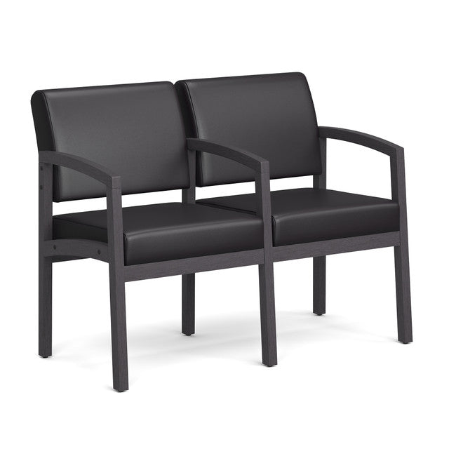 OfficeSource Baker 2-Seater with Full Arm - Coastal Gray Frame - Black PU Leather