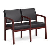 OfficeSource Baker 2-Seater with Full Arm - Mahogany Frame - PU Leather