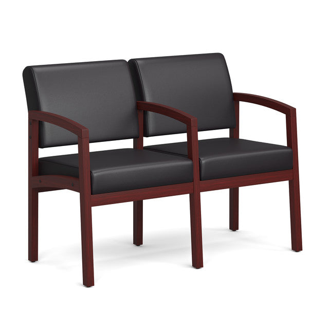 OfficeSource Baker 2-Seater with Full Arm - Mahogany Frame - PU Leather