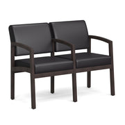 OfficeSource Baker 2-Seater with Full Arm - Espresso Frame - Black PU Leather