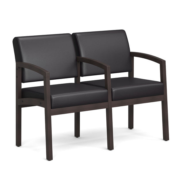 OfficeSource Baker 2-Seater with Full Arm - Espresso Frame - Black PU Leather