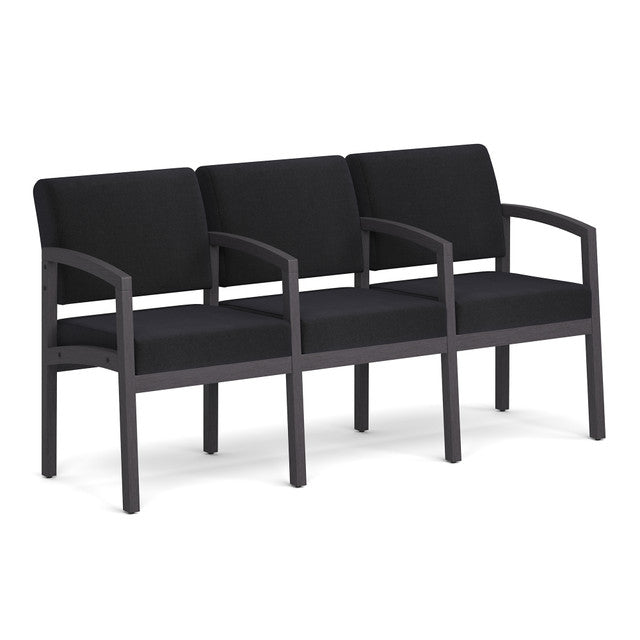 OfficeSource Baker 3-Seater with Full Arm - Coastal Gray Frame - Black Fabric