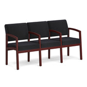 OfficeSource Baker 3-Seater with Full Arm - Mahogany Frame - Black Fabric
