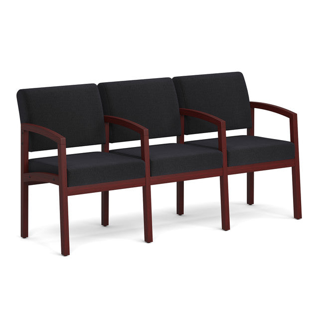 OfficeSource Baker 3-Seater with Full Arm - Mahogany Frame - Black Fabric