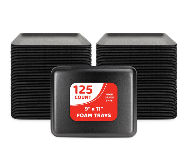 Trays - 125 count, 8.25"x5.75" foam, Black