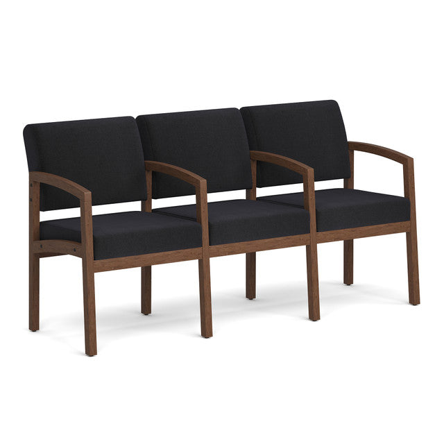 OfficeSource Baker 3-Seater with Full Arm - Modern Walnut Frame - Black Fabric