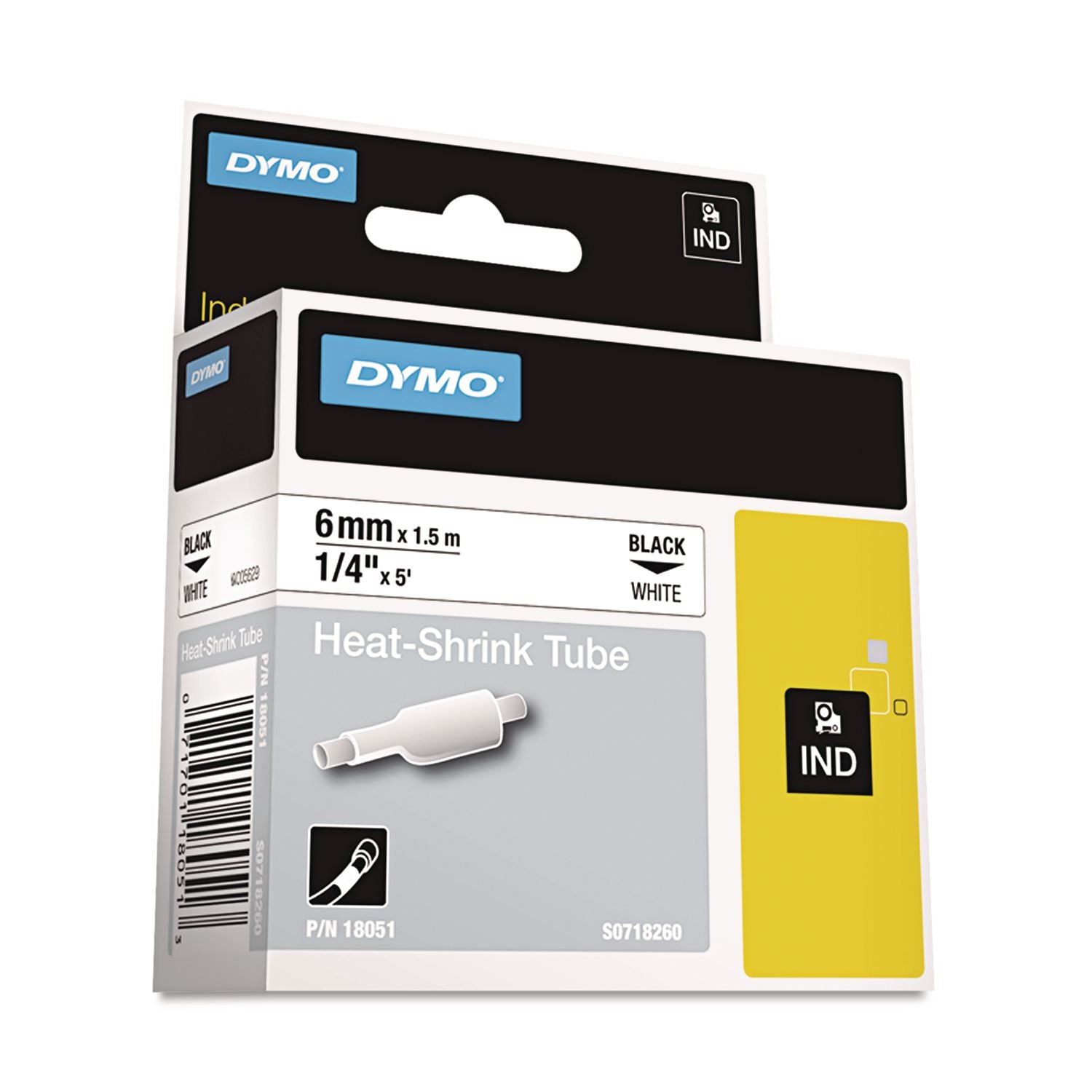 Dymo Rhino Heat Shrink Tube Labels - 1/4" Width - Thermal Transfer - White - Polyolefin - 1 Each