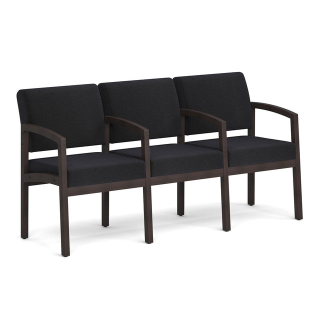 OfficeSource Baker 3-Seater with Full Arm - Espresso Frame - Black Fabric