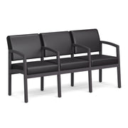 OfficeSource Baker 3-Seater with Full Arm - Coastal Gray Frame - Black PU Leather