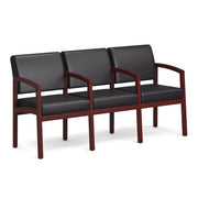 OfficeSource Baker 3-Seater with Full Arm - Mahogany Frame - PU Leather