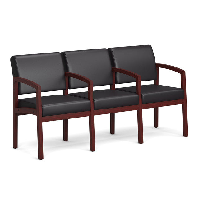 OfficeSource Baker 3-Seater with Full Arm - Mahogany Frame - PU Leather