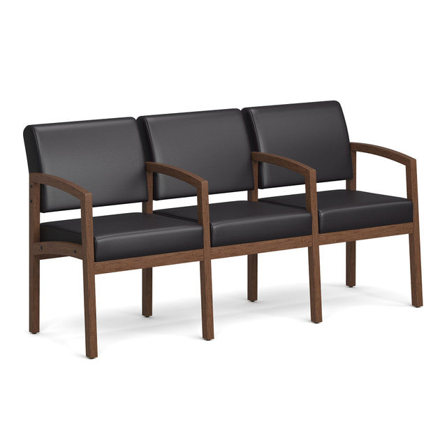 OfficeSource Baker 3-Seater with Full Arm - Modern Walnut Frame - PU Leather