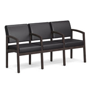 OfficeSource Baker 3-Seater with Full Arm - Espresso Frame - Black PU Leather