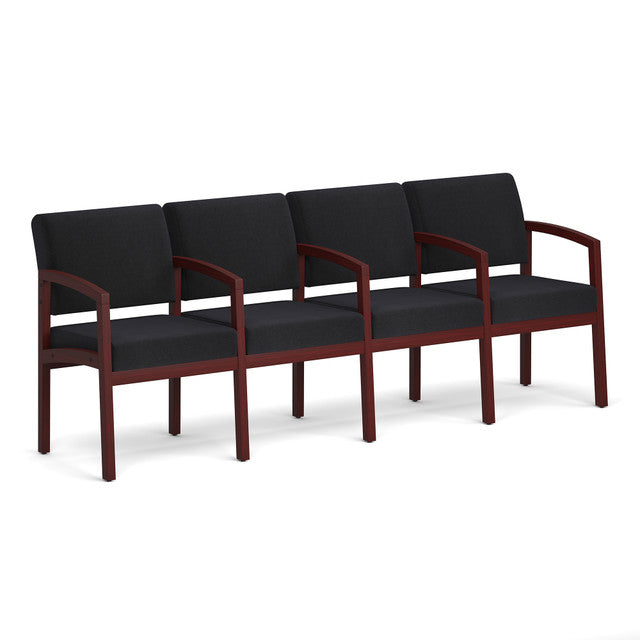 OfficeSource Baker 4-Seater with Full Arm - Mahogany Frame - Black Fabric