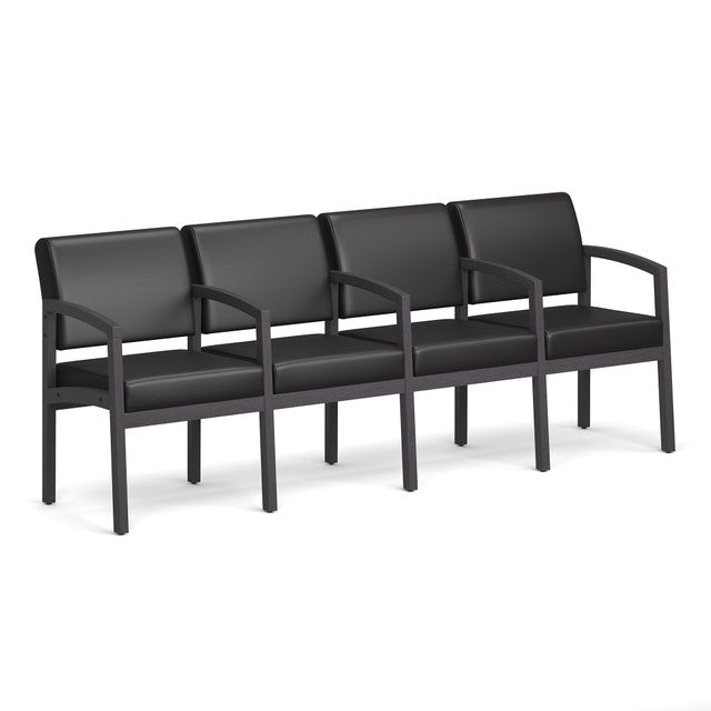 OfficeSource Baker 4-Seater with Full Arm - Coastal Gray Frame - Black PU Leather