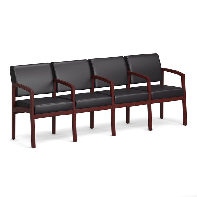 OfficeSource Baker 4-Seater with Full Arm - Mahogany Frame - PU Leather