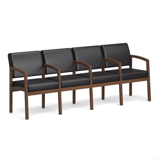 OfficeSource Baker 4-Seater with Full Arm - Modern Walnut Frame - PU Leather