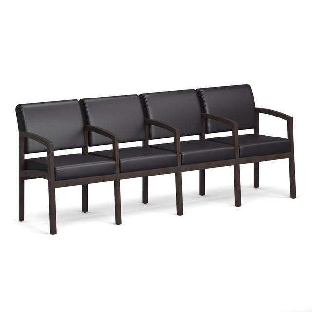 OfficeSource Baker 4-Seater with Full Arm - Espresso Frame - Black PU Leather