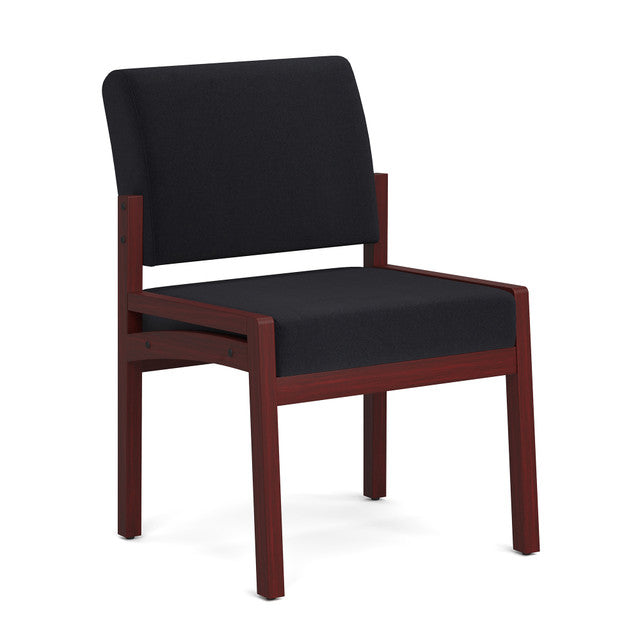 OfficeSource Baker Single Seat with Half Arm - Mahogany Frame - Black Fabric