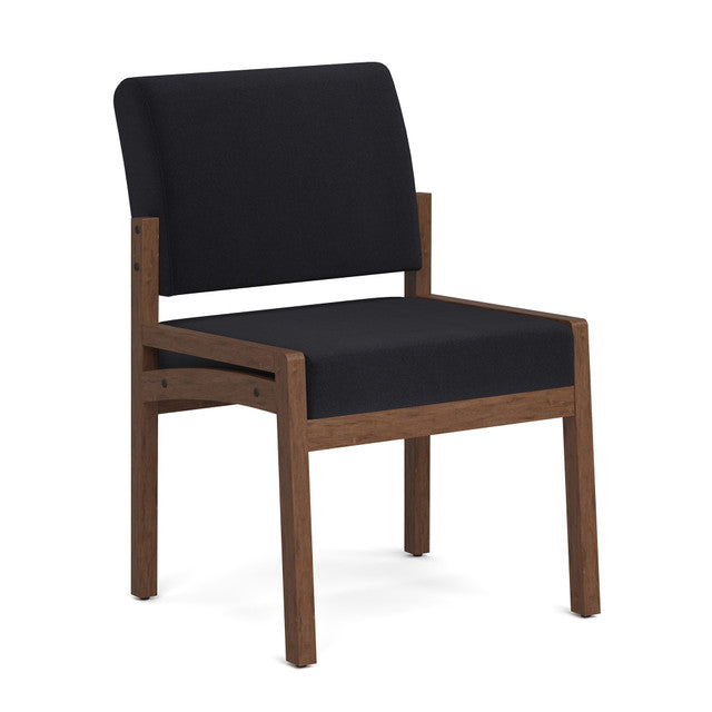 OfficeSource Baker Single Seat with Half Arm - Modern Walnut Frame - Black Fabric
