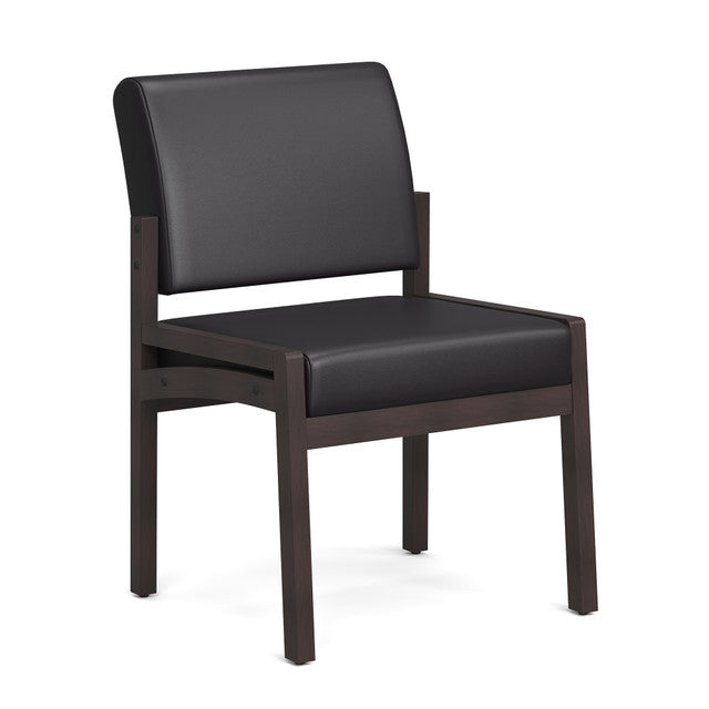 OfficeSource Baker Single Seat with Half Arm - Espresso Frame - Black PU Leather
