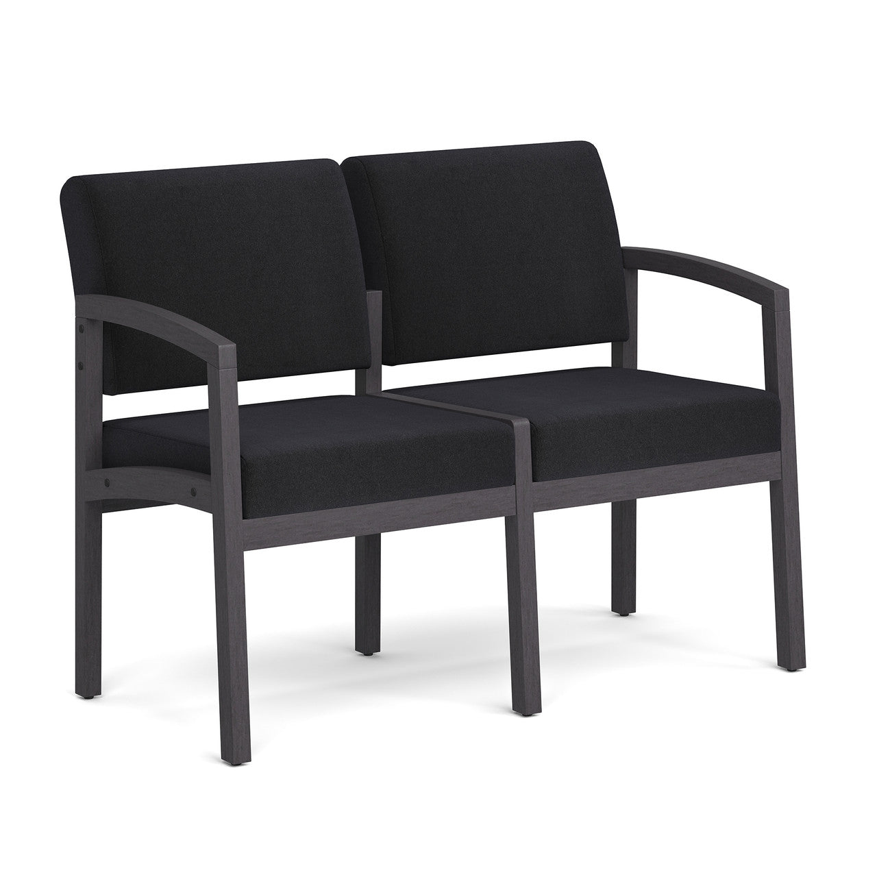OfficeSource Baker 2-Seater with Half Arm - Coastal Gray Frame - Black Fabric