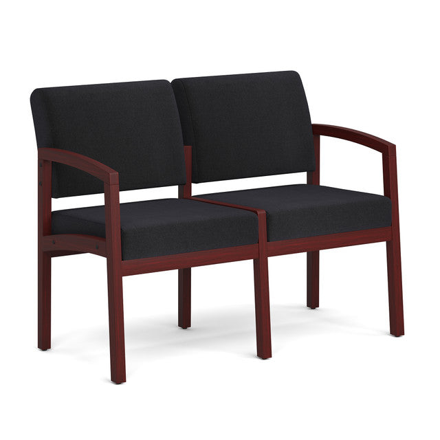 OfficeSource Baker 2-Seater with Half Arm - Mahogany Frame - Black Fabric