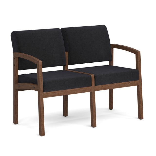 OfficeSource Baker 2-Seater with Half Arm - Modern Walnut Frame - Black Fabric