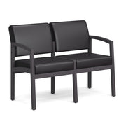 OfficeSource Baker 2-Seater with Half Arm - Coastal Gray Frame - Black PU Leather