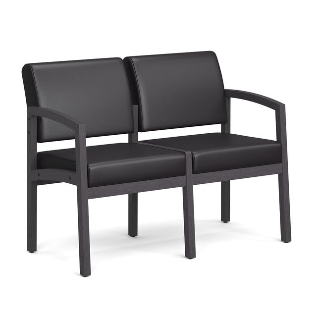 OfficeSource Baker 2-Seater with Half Arm - Coastal Gray Frame - Black PU Leather