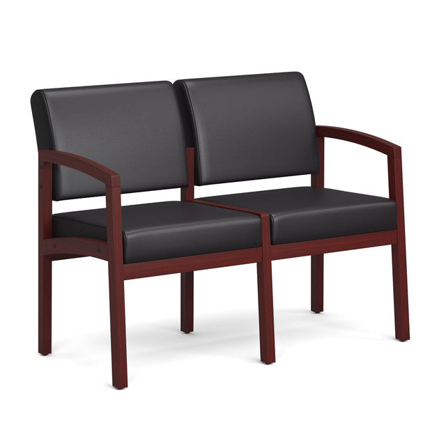 OfficeSource Baker 2-Seater with Half Arm - Mahogany Frame - PU Leather