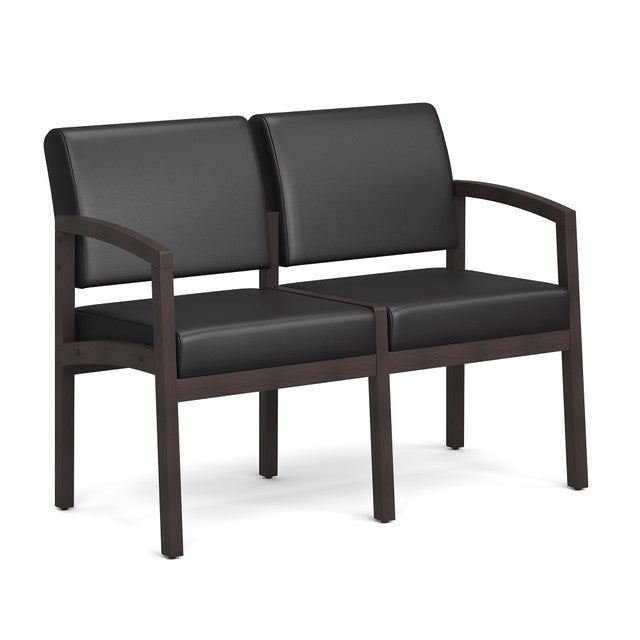 OfficeSource Baker 2-Seater with Half Arm - Espresso Frame - Black PU Leather