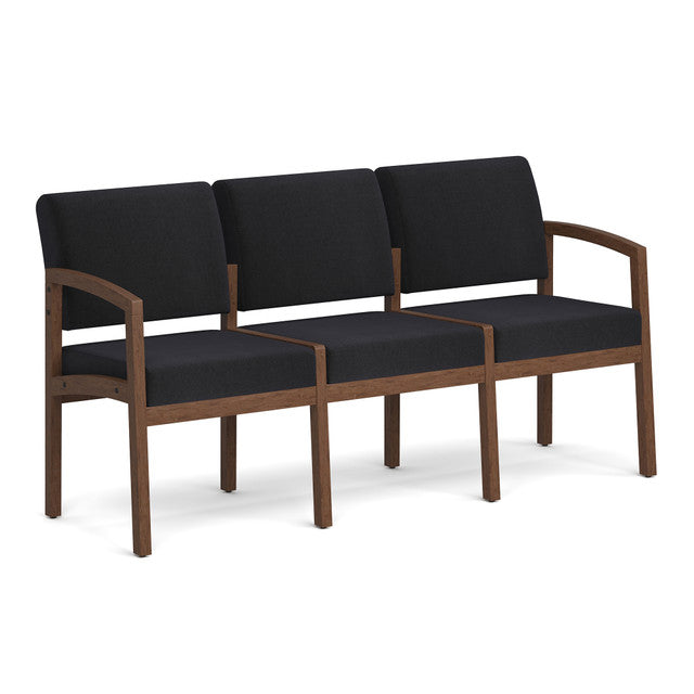 OfficeSource Baker 3-Seater with Half Arm - Modern Walnut Frame - Black Fabric