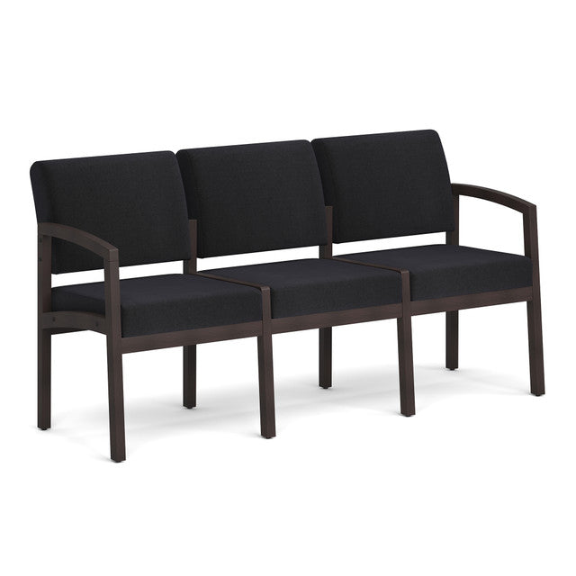 OfficeSource Baker 3-Seater with Half Arm - Espresso Frame - Black Fabric