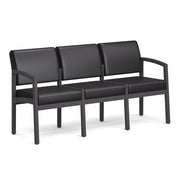OfficeSource Baker 3-Seater with Half Arm - Coastal Gray Frame - Black PU Leather