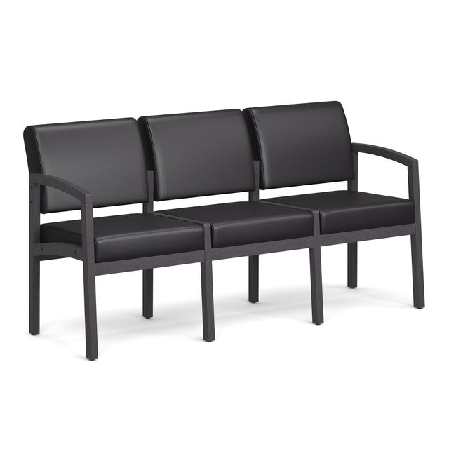 OfficeSource Baker 3-Seater with Half Arm - Coastal Gray Frame - Black PU Leather
