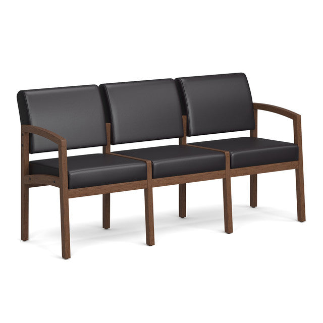 OfficeSource Baker 3-Seater with Half Arm - Modern Walnut Frame - PU Leather