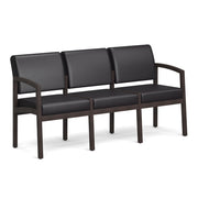 OfficeSource Baker 3-Seater with Half Arm - Espresso Frame - Black PU Leather