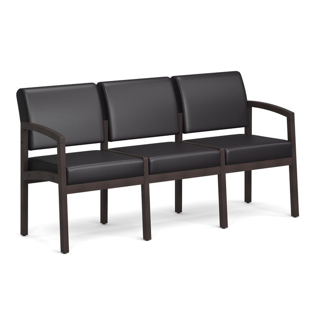 OfficeSource Baker 3-Seater with Half Arm - Espresso Frame - Black PU Leather
