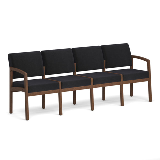 OfficeSource Baker 4-Seater with Half Arm - Modern Walnut Frame - Black Fabric