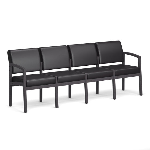 OfficeSource Baker 4-Seater with Half Arm - Coastal Gray Frame - Black PU Leather